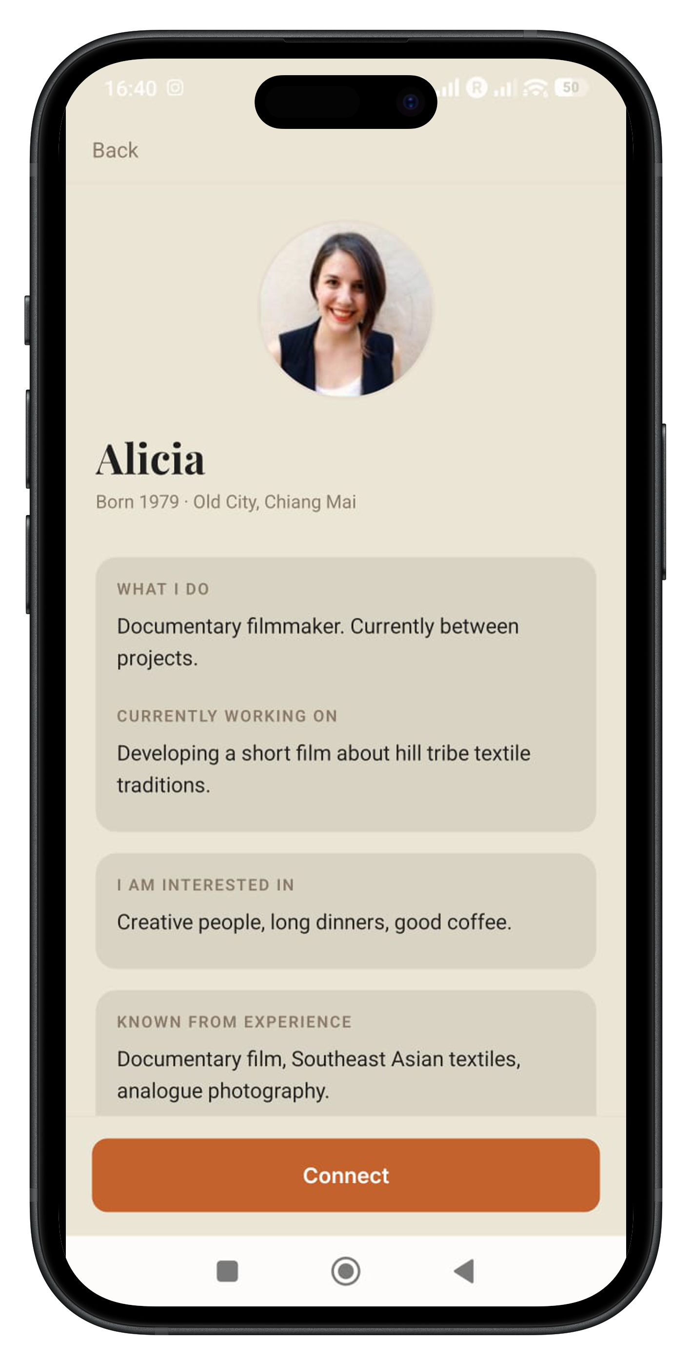 A profile in the Hearth app